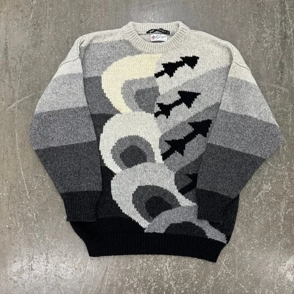 Giorgio Beverly Hills Sweater Mens XL Gray Excellent Vintage 80s Geometric Knit