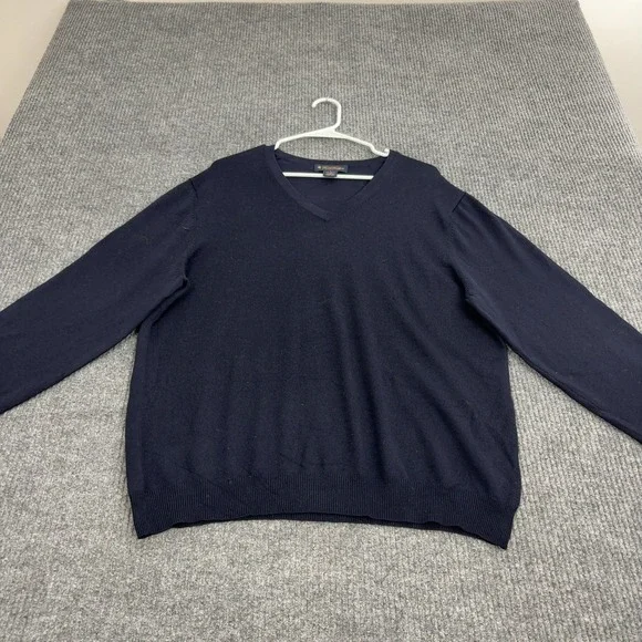 Brooks Brothers Sweater Mens L‎ Navy Blue Merino Wool V Neck Pullover Classic