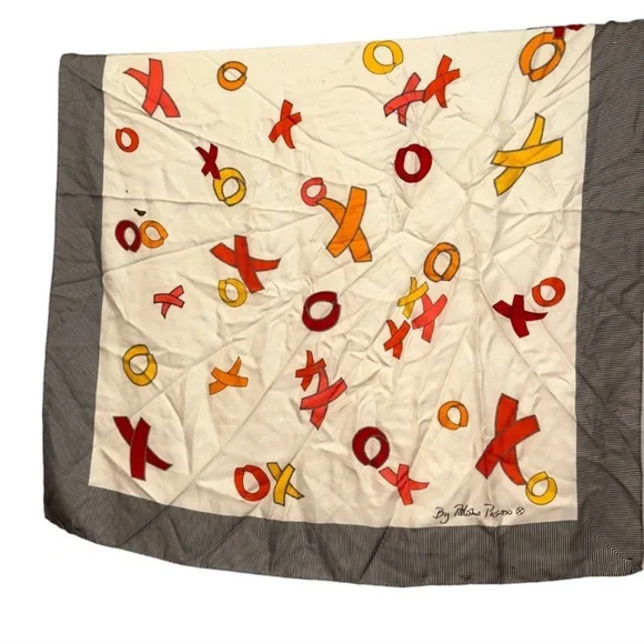 paloma picasso vintage 100% silk X's & O's kisses hugs print scarf 34