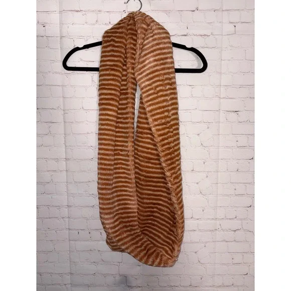 Anthropologie Bronze Faux Fur Infinity Scarf Striped Plush Winter Loop‎ NWT