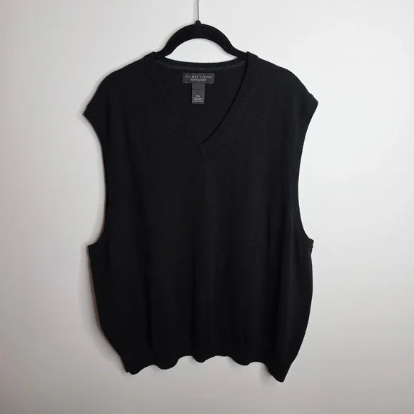 The Men's Store Bloomingdale's Sweater Vest Mens XXL Black Merino Wool V-Neck