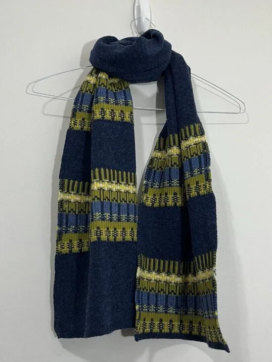 White Stuff Thick Warm Soft 80% Wool Blend Fairisle Scarf Blue 74
