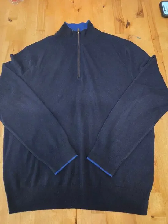 Polo Golf Ralph Lauren Washable Cashmere 1/4 Zip Sweater Navy Blue Men's Large L