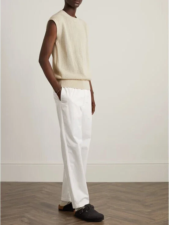 Piacenza 1733 Cotton Crochet Ivory Beige Fisherman Knit Sweater Vest Italy 46