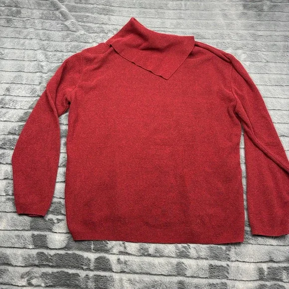 Norm Thompson Mens Red Asymmetrical Fold Over Collar Pullover Sweater 11617