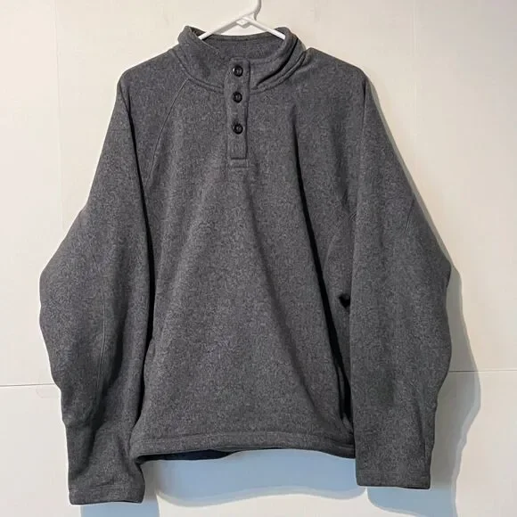Cabelas Mens Henley Sweater Jumper Size XL Heather Grey Embroidered Zip Pockets