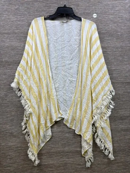Umgee Fringed Shawl Wrap Womens Size 1XL/2XL White Yellow Striped Boho Casual