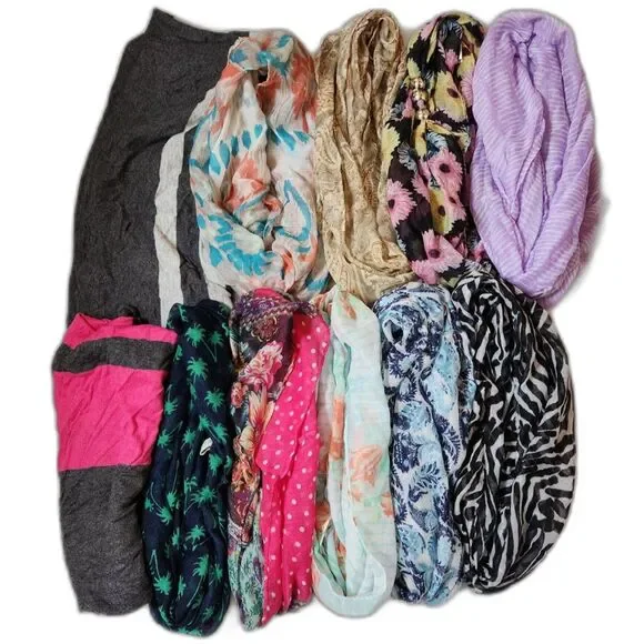 Scarf & Convertible Wrap Lot – 11 Pieces Mixed Prints & Styles