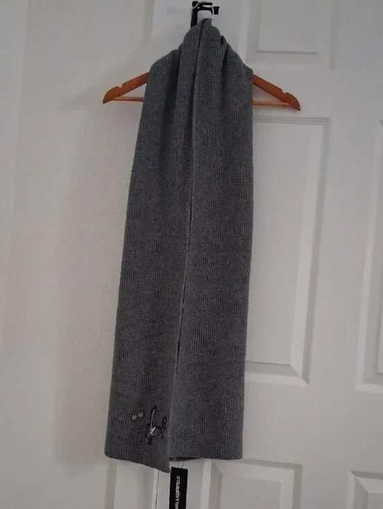 Karl Lagerfeld Gray Ribbed Knit Sweater Scarf