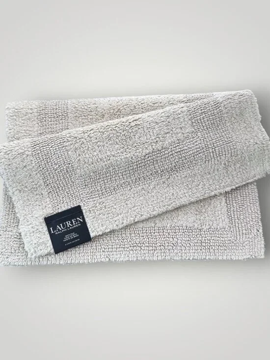 RALPH LAUREN WESCOTT Bath Rug 21x34in Cream Bath Mat Plush and Reversible