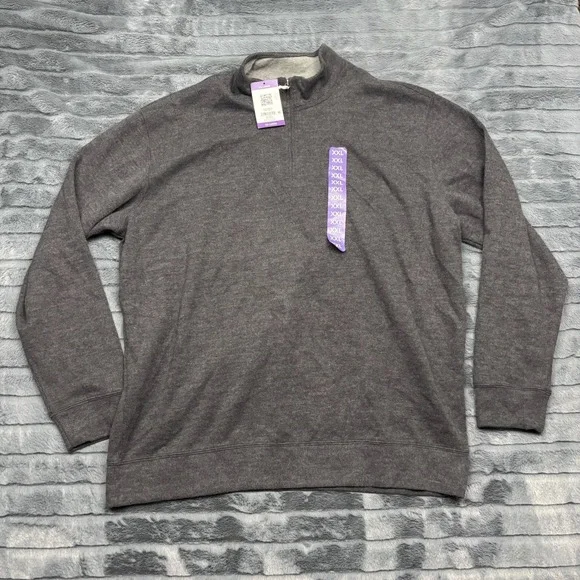 Lands End Mens Ribbed Quarter Zip Pullover Dark Charcoal XXL 2XL New With Tags