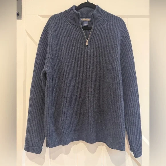 Brooks Brothers Scottish Lambswool Navy Zip-Up Sweater
