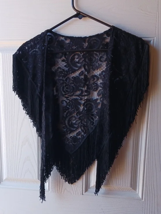 Black Lace Fringe Shawl