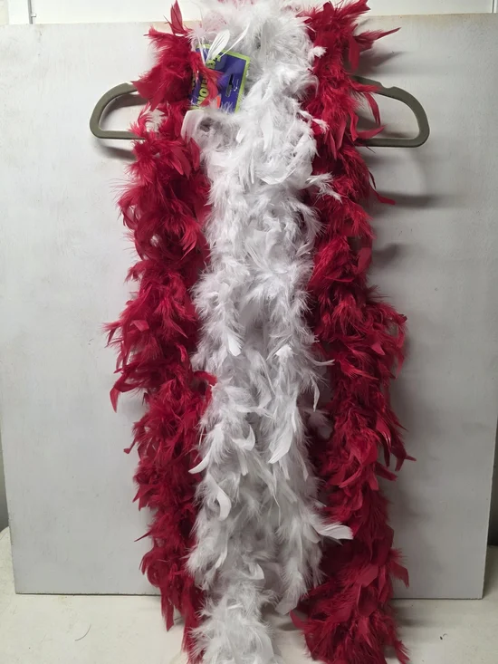 Lot of 2 Feather Boas Red White 6 Ft Costume Party Burlesque Mardi Gras