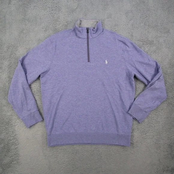 Polo Ralph Lauren Mens Medium Purple Heather Quarter Zip Pullover Sweater M Pony