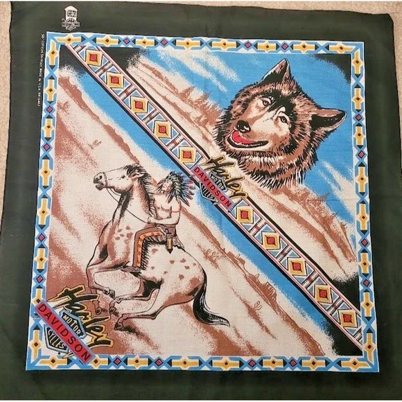NOS Harley Davidson Motorcycle Bandana Wolf Native American Horse 22