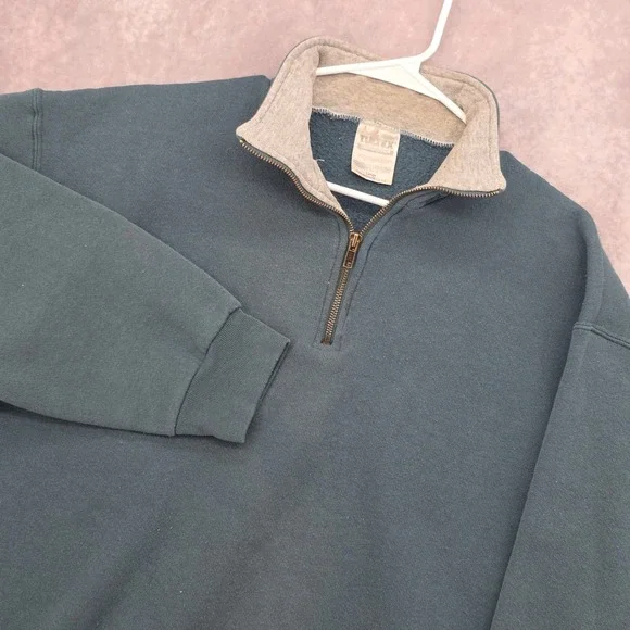 Vintage Tultex Quarter Zip Sweatshirt Mens Large Teal Green Pullover Made in USA