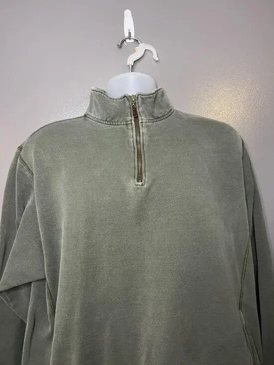L.L. Bean Sweatshirt Mens Large Green 1/4 Zip Fleece Pullover Pockets Mock Neck