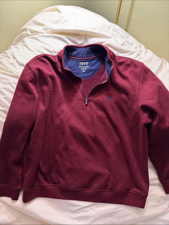Izod Men’s Quarter-Zip Sweater - Burgundy with Navy Trim