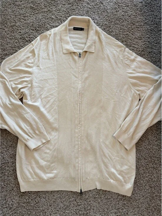 Paul Fredrick Men’s Cream Full-Zip Sweater 4XLT Silk Cotton Cashmere Luxury