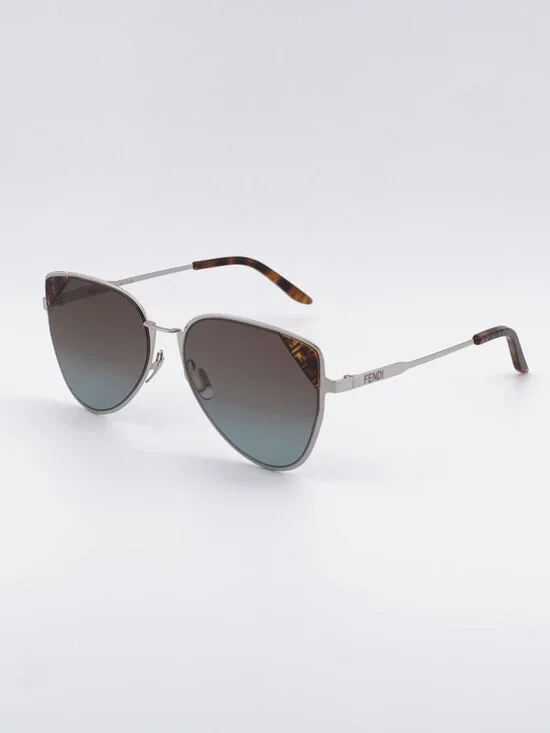 Fendi FE40189U 16F Sunglasses Palladium Aviator Frame, Brown Lenses