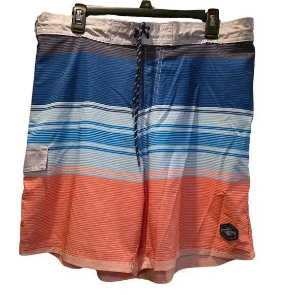 Spicy Tuna Swim Trunks Men Sz XL Striped‎ Pockets Mesh Lined Drawstring Shorts