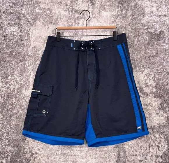 Vintage Quicksilver Y2K Board Shorts 34 Mens Blue Cargo Pocket Nylon Surfer