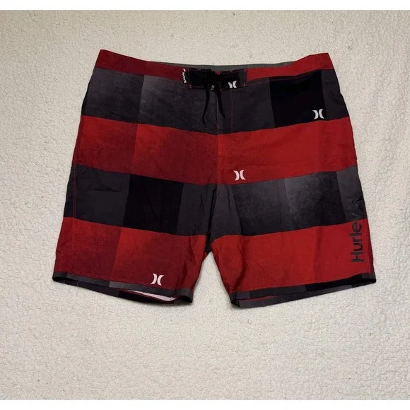 Hurley Mens Phantom Board Shorts 42 Red Black Grey Colorblock MBS0006310