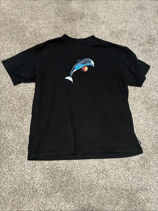 Nike Black Men's Swim Rash Guard with Blue Dolphin and Orange Ball