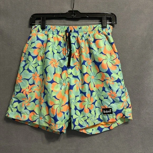 Kulani Kinis Lined Swim Trunks Mens Small Serene Marine Retro Floral Print Beach