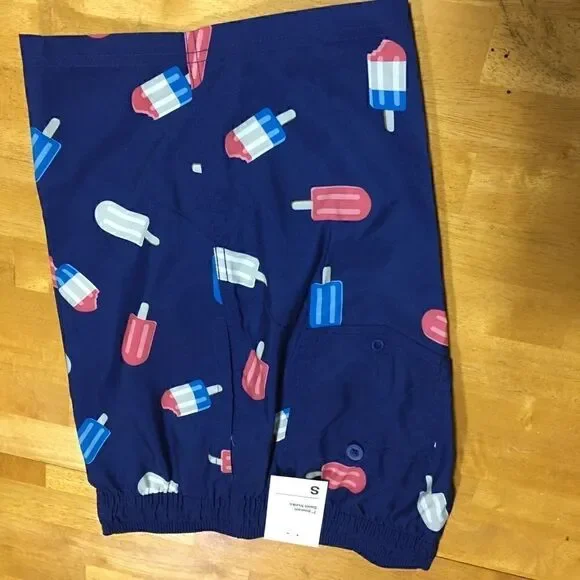 Small swim trunks red white blue popsicles ice cream NWT 100% polyest…