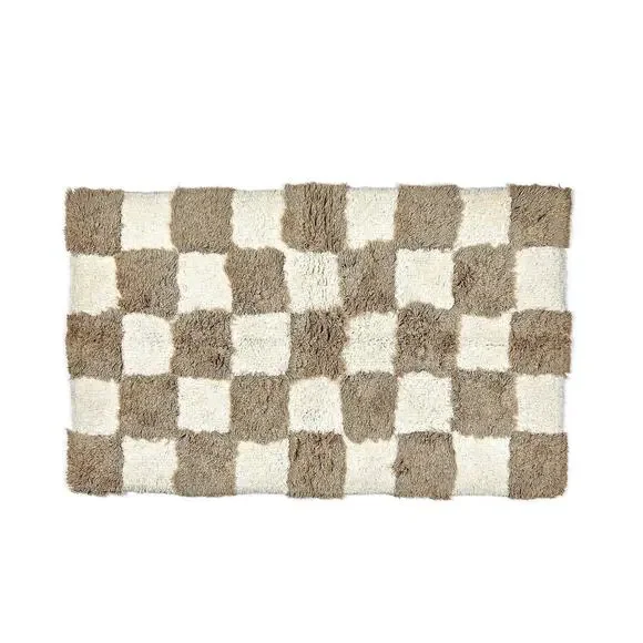 NEW Mackenzie-Childs Checkerboard Taupe Bath Rug 24x40 Cotton