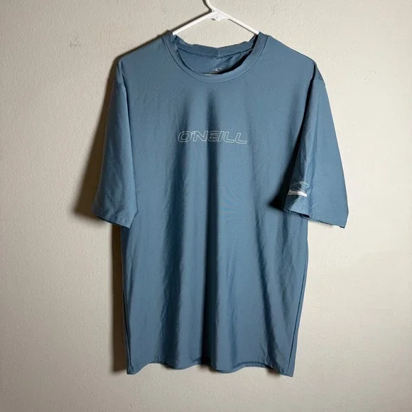 O'Neill Mens Slim Fit Rash Guard Short Sleeve Blue‎ UPF 50+ Swim Shirt Large