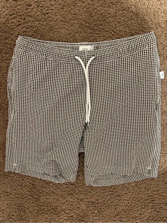 Onia - The Charles - Black & White Seersucker Gingham Drawstring Swim Shorts 🩳