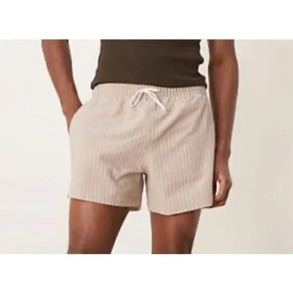 ABERCROMBIE & FITCH Tan Stripe Seersucker 5” Swim Shorts-S
