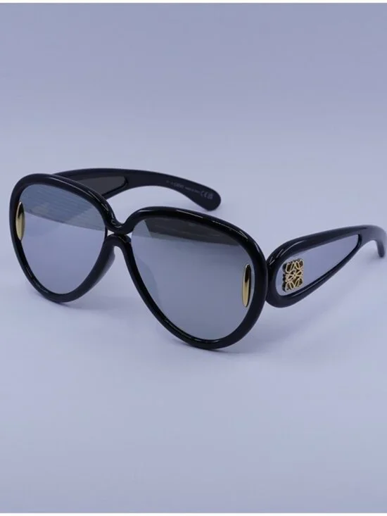 Loewe LW40132I 01C Sunglasses Shiny Black Aviator Frame, Smoke Mirror Lenses