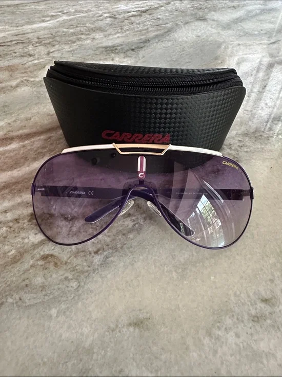 Carrera Women's Shield Sunglasses in Purple and White with Gold Accent