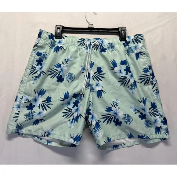 Hollister California Swim Shorts Mens XL‎ Mint Green Floral Palm Tree Drawstring