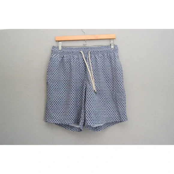 Faherty Swim Trunks Large Blue Scallop Print Mens Recycled Stretch Board Shorts