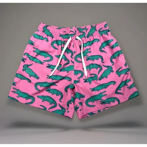 Chubbies Mens Medium 5.5 Swim Trunks Pink Green Alligator Crocodile The Glades