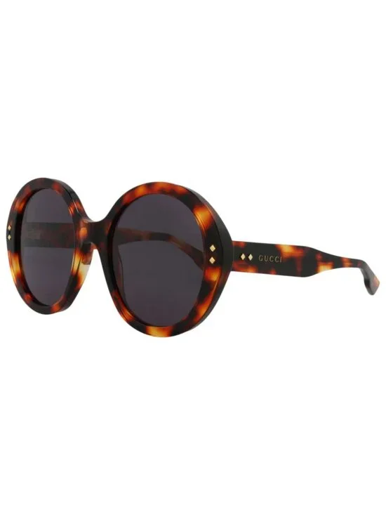 New Gucci Women's Sunglasses Round Oval Acetate Frame Havana Havana Smoke
