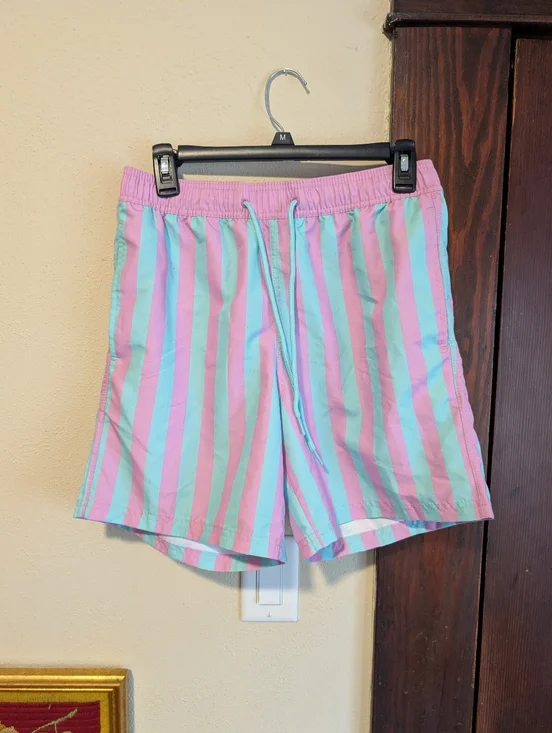 Mad Engine Purple And‎ Blue Striped Swim Shorts