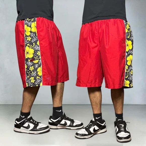 Speedo‎ Red Hibiscus Floral Board Shorts Baggy Y2K Skater Swim Trunks Size XL