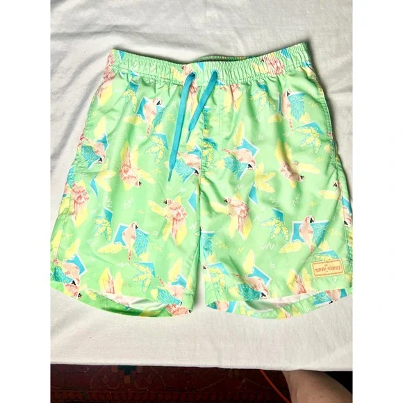 Tipsy Elves Mens Parrot Tropical Swim Trunks Green‎ Retro Board Shorts Size S