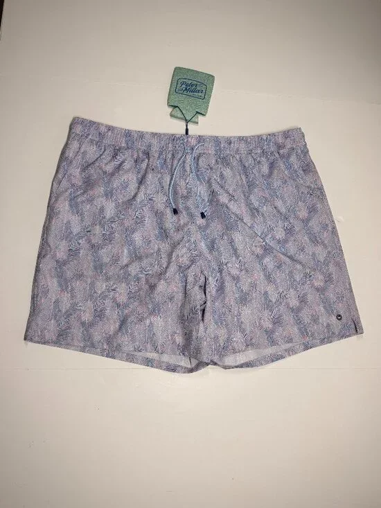 Peter Millar Swim Trunks With Coozie - Leaf Print - Violet Shades  - XXL