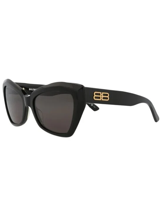 New Balenciaga Women's Sunglasses Cat Eye Recycled Acetate Frame Black Black