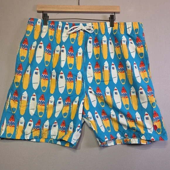 U.S. Polo Assn. Men's XXL Surfboard Print Swim Trunks Blue Mesh Lined Drawstring