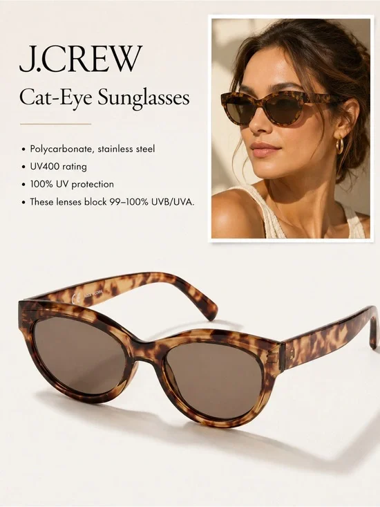 NWT J. Crew Tortoise Cat-Eye Sunglasses - Brown Lenses
