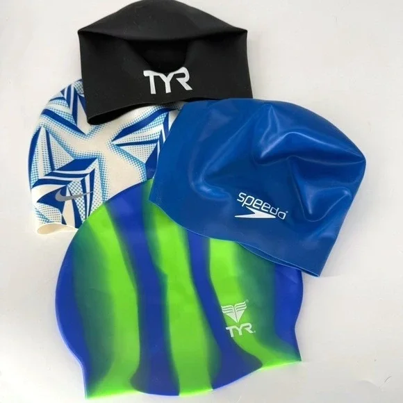 Nike Speedo TYR Swim Cap Bundle Lot of 4‎ Silicone Latex Athletic Pool Unisex