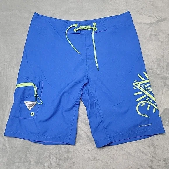 Columbia Shorts Mens 34x11 Blue Board PFG Performance Fishing Gear Omni-Shield